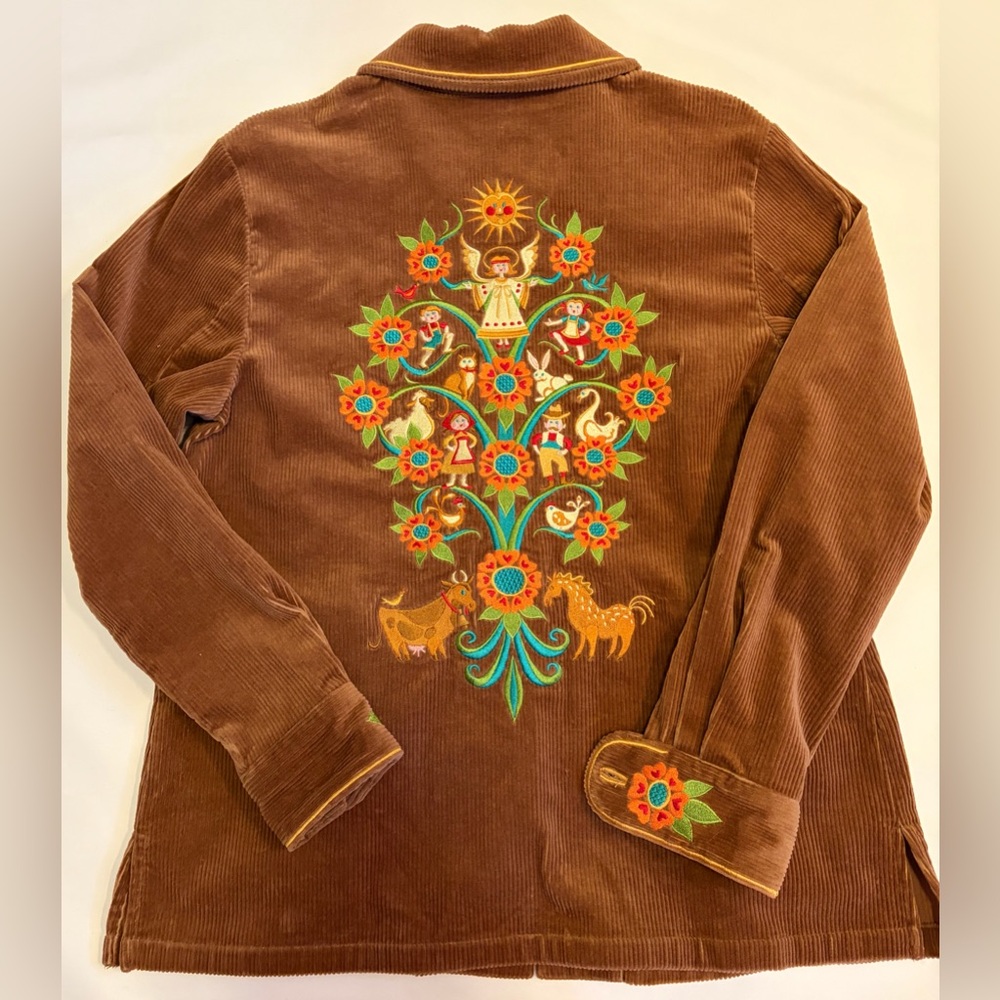 Bob Mackie Wearable Art Brown Corduroy Embroidered Button Down Shirt Top Medium - Picture 15 of 15